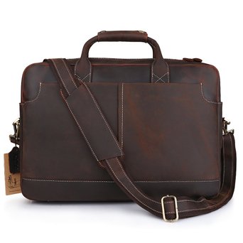 Kattee Vintage Simple Look Real Leather 17"Laptop Briefcase Shoulder Bag Tote