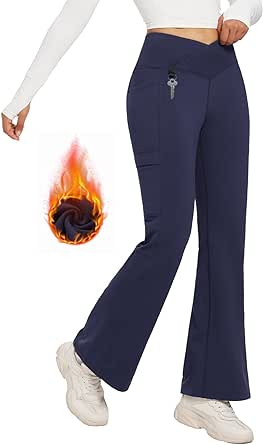 BALEAF Women's Fleece Lined Pants Warm Winter Thermal Water Resistant Flare High Waist