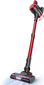 Cordless Vacuum Cleaner, EICOBOT A10 High Efficiency Stick Vacuum with 30min Long Runtime Detachable Battery, 4 in 1 Lightweight Quiet Vacuum Cleaner Perfect for Hardwood Floor Pet Hair （Red）