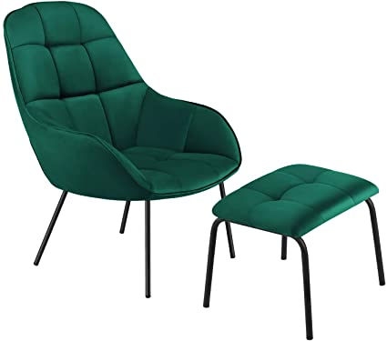 VECELO Lounge Sofa Chair&Ottoman with Premium Cotton Pad and Stainless Steel Frame, Green