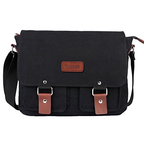 Tocode Canvas Messenger Bag Shoulder Bag Laptop Bag Black