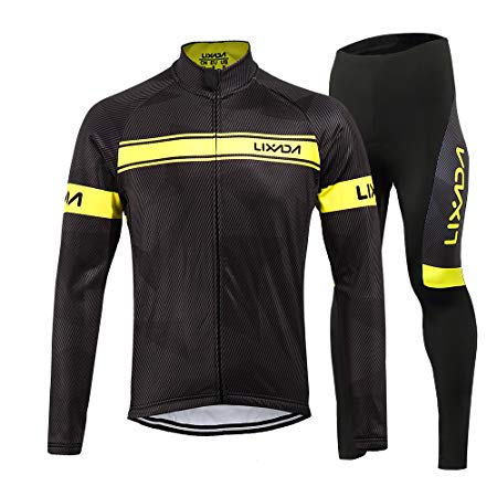 Lixada Men's Cycling Jersey Suit Winter Thermal Fleece Long Sleeve Mountain Bike Road Bicycle Shirt Padded Pants