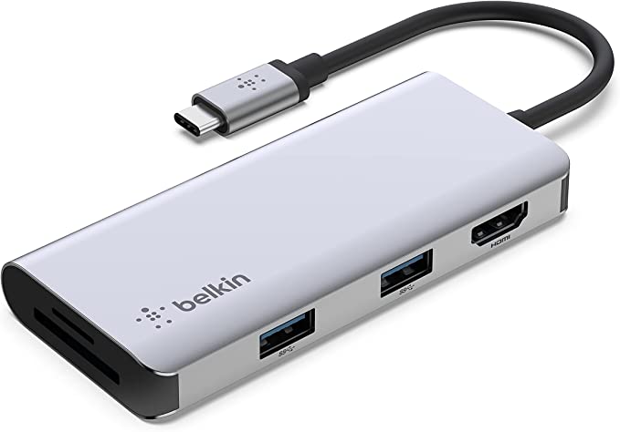 Belkin USB C Hub, 5-in-1 MultiPort Adapter Dock with 4K HDMI, 2 x USB A 3.1, SD Card Slot and microSD for MacBook Pro, Air, iPad Pro, XPS and More