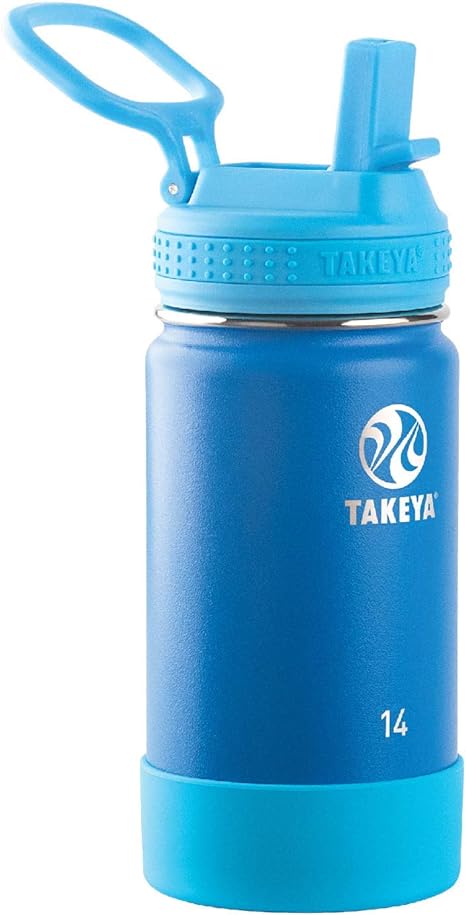 Takeya Actives Kids Insulated Stainless Steel Kids Water Bottle with Straw Lid, 14 Ounce, Sky
