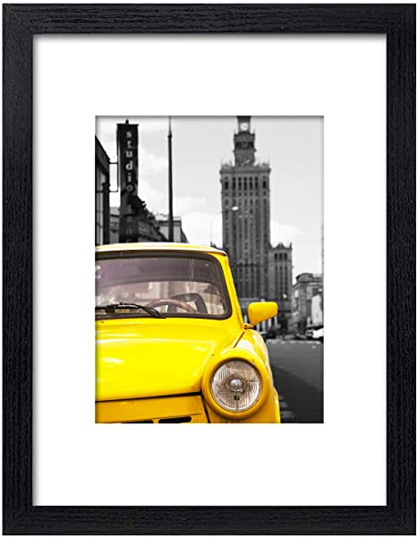 Emeyart 9x12 Picture Frame Pictures Display 6x8 with Mat or 9 x 12 Photos without Mat Black Wooden Photo Frames, Wall Mounting or Tabletop Display