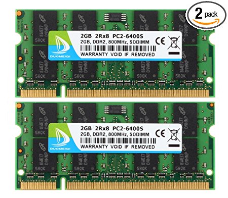 DUOMEIQI NEW 4GB Kit (2 X 2GB) 2RX8 PC2-6400S DDR2 800MHz 200 Pin 1.8v SODIMM Notebook RAM Laptop Memory Module
