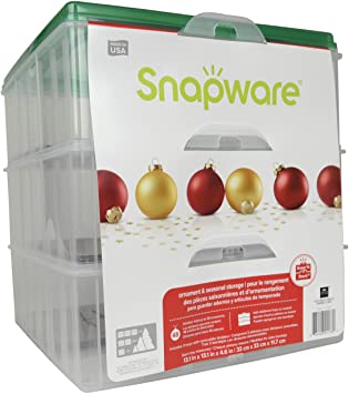 Snapware Snap 'N Stack Square 3-Tier Seasonal Ornament Storage Container, 13 by 13-Inch