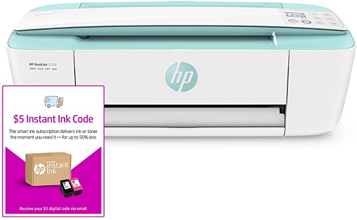 HP DeskJet 3755 Compact All-in-One Wireless Printer - Seagrass Accent (J9V92A) and Instant Ink $5 Prepaid Code