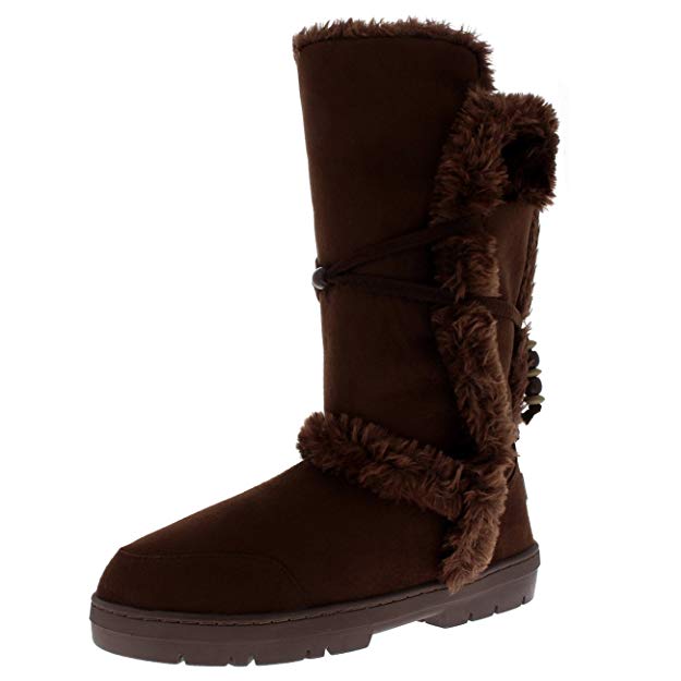 Holly Womens Faux Fur Lined Tall Beaded Waterproof Winter Rain Snow Boots