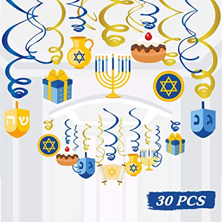 15PCS Hanukkah Decorations Hanging Swirls - Holiday Chanukah Party Supplies Favors Ceiling Decor