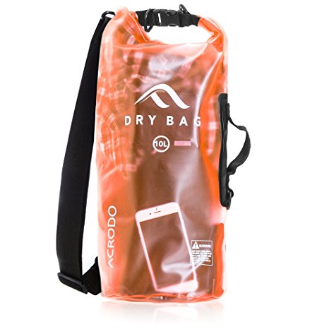 New Acrodo Waterproof Dry Bag Transparent 10 - 20 Liter Floating for Boating, Camping, and Kayaking With Shoulder Strap - Keeps Personal Belongings Protected