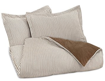 FLANNEL REVERSIBLE DUVET COVER SET by DELANNA 100% Cotton 1 Duvet Cover 86" x 86" and 2 Shams 20" x 20" (FULL/QUEEN, BROWN)