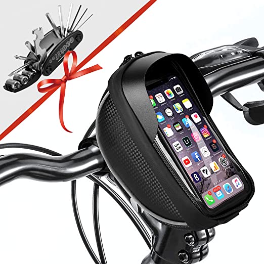 Bike Phone Mount Bag Bicycle Phone Front Frame Bag, Waterproof Bike Phone Holder Handlebar Bags with Bike Repair Tool Kits for Mountain & Road Bike Fit Phone Under 6.5" iPhone 11 Pro XS Max S10 Plus