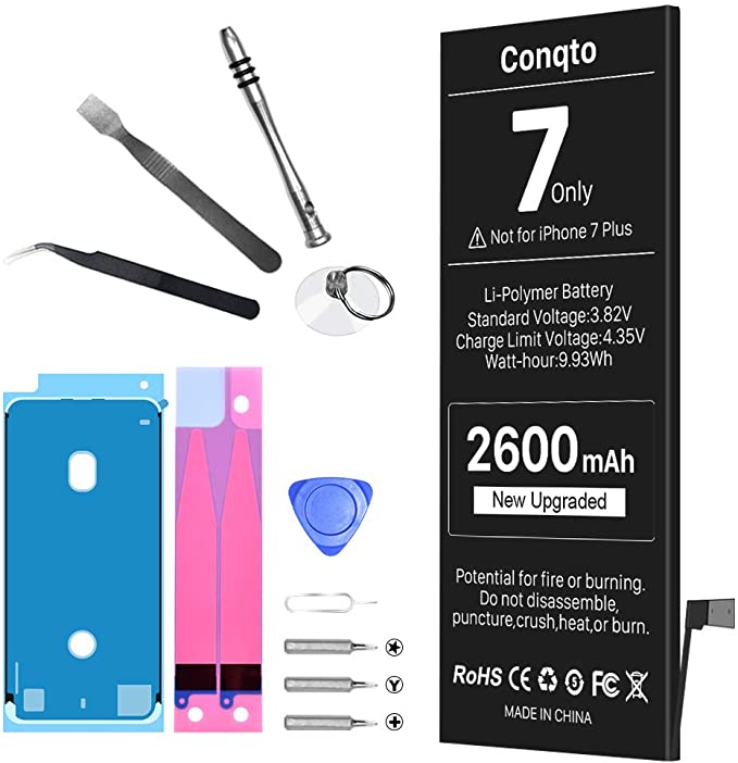 Battery for iPhone 7 (Not for 7 Plus), [2600mAh] New Upgraded High Capacity 0 Cycle Durable Battery Replacement with Full Set Repair Tool Kits, Adhesive & Instructions