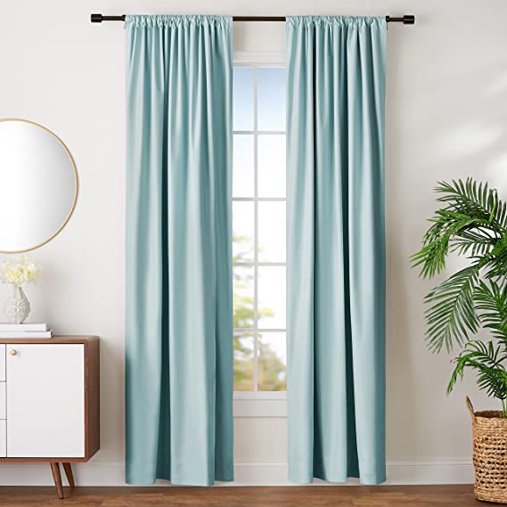 AmazonBasics Room Darkening Blackout Window Curtains with Tie Backs Set, 42" x 96", Seafoam Green