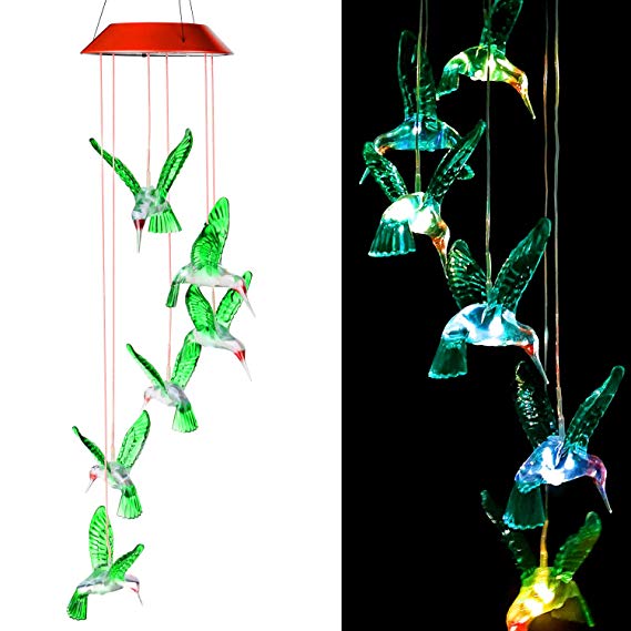 Wind Chime,Hummingbird Wind Chimes Outdoor Indoor,sun/Butterfly/Bird Changing Color solar wind chimes  and more, Power Mobile Lamp 6 memorial Wind Chimes,mom gifttree colorful garden wind chime