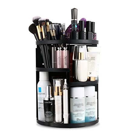 Jerrybox 360 Degree Rotation Makeup Organizer Adjustable Multi-Function Cosmetic Storage Box, Large Capacity, 7 Layers, Fits Toner, Creams, Makeup Brushes, Lipsticks and More (Black)