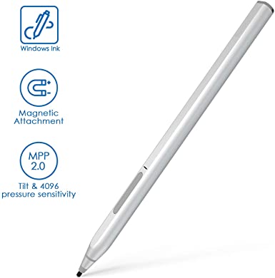 RENAISSER Stylus for Surface Pro/Go, Magnetic Attachment, 4096 Pressure Points, Palm Rejection, High-Efficiency Charge, Streamlined Shape, Stylus Pen for Surface Pro/GO/Book, Raphael 520, Silver