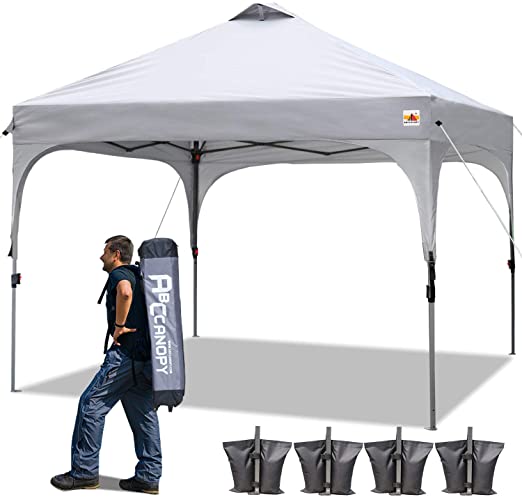 ABCCANOPY Pop up Canopy Beach Canopy 10'x10' Bonus Backpack Carry Bag 4 x Sandbags, 4 x Ropes&4 x Stakes,Gray