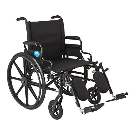 Medline Premium Ultra-lightweight Wheelchair with Flip-Back Desk Arms and Elevating Leg Rests for Extra Comfort, Black, 22” x 18" Seat