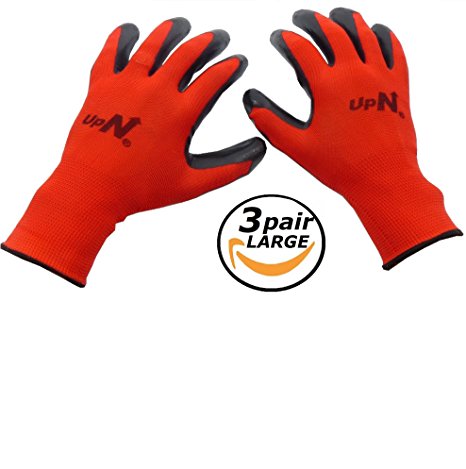 UpNorth 13 Gauge Polyester Knit Work Gloves, Textured Rubber Nitrile Palm Dipped/Coated for Construction, 3-Pairs, Men's Large