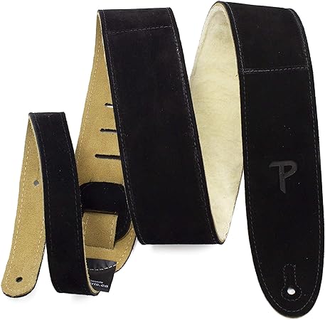 Perri's Leathers, Suede Guitar Strap, Sheepskin Pad, Black, Anti-Slip, Classic, Suitable for Each Level, Extra Long, 41" to 56" Inches Compatible with All Button Lock Systems