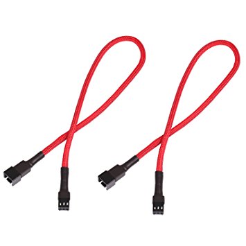 JBtek Sleeved 3 Pin CPU, Case Fan Extension Cable, Red, 2 Pack
