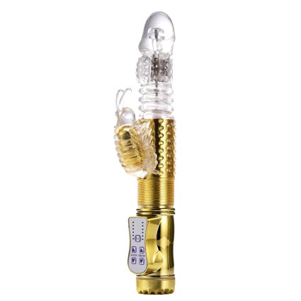 USB Charging Rotating Rabbit Vibrator Sex Toy 36-Frequency Thrusting Dildo Massager for Women (Gold)