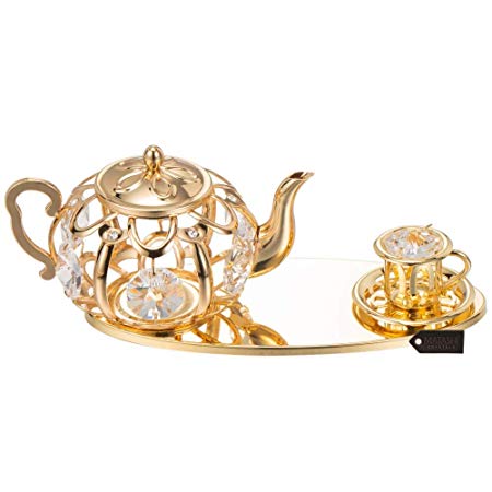 24K Gold Plated Crystal Studded Tea Set Ornaments by Matashi