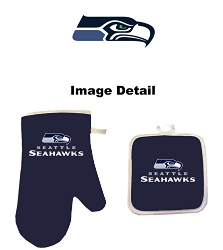 Seattle Seahawks NFL Team Logo Sports Fan BBQ Barbeque Cook Grill Home Outdoor Indoor Kitchen Oven Mitt Glove and Potholder Set