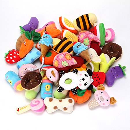 YOWOO Squeaky Plush Dog Toys All Kinds of Fruit Plush Toys Pet Dog or Cat Chew Toys 5pcs Random