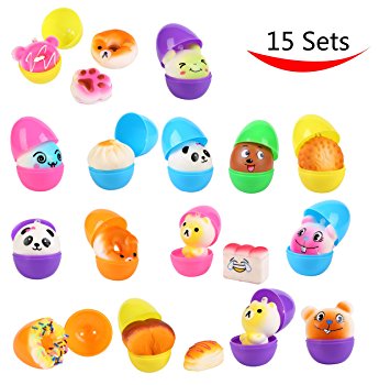 Aolige 15 Pieces Easter Eggs for Filling Specific Treats, Squishies Animal Cake Easter Theme Party , Easter Eggs Hunt, Basket Stuffers Filler, Classroom Prize Supplies by Children Toy