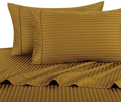 Royal Hotel Stripe Bronze King Size Sheets, 4PC Bed Sheet Set, 100% Cotton, 300 Thread Count, Sateen Striped, Deep Pocket