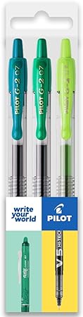 Pilot G-2 Retractable Gel Ink Rollerball Pens - 0.7mm Nib Tip - Wallet Set of 3 - Green Tones Set