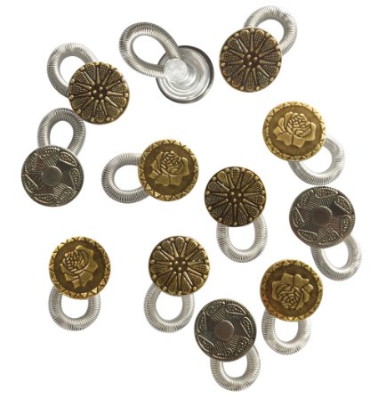 CandyHome 12 Pcs No Sew Elastic Spring Brass Metal Button Pant Extenders Jeans Collar Button Pant Extender