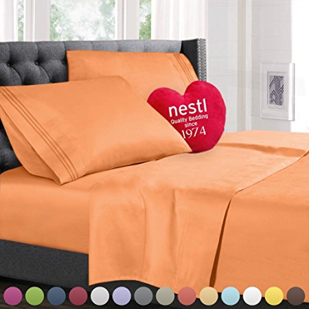 Nestl Bedding Hypoallergenic & Wrinkle Free Bedroom Linen Bed Sheet Set, Queen Size. Apricot Buff Orange