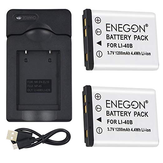 ENEGON Replacement Battery (2-Pack) and USB Charger Kit for Olympus LI-40B LI-42B LI-40C Work with Olympus D-630 720 725 IR-300 FE-150 160 190 220 230 X-Series and More Cameras