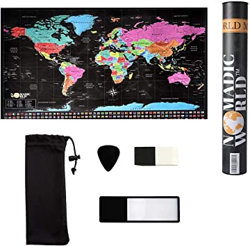 Scratch Off World Map Poster Includes Complete Accessories Set Wall Art Gift for Travelers