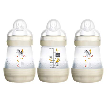 MAM Baby Bottles for Breastfed Babies, MAM Bottles Anti Colic, White, 5 Ounces, 3-Count