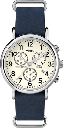 Timex TW2P62100GP Weekenders Chronograph White Watch with Blue Leather Strap