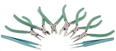 Beadsmith Beaders Jewelry Tool Set 8 Piece Fasion Color Set With Clutch Includes Pliers Split Ring Tool Tweezers standard Aqua