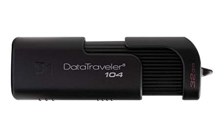 Kingston Digital 32 GB Data Traveler 104 USB 2.0 Flash, Thumb memory Drive, Black Sliding cap design (DT104/32GB)