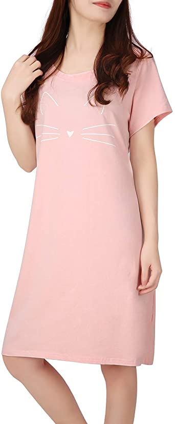 HDE Womens Sleepwear Cotton Nightgowns Short Sleeve Sleepshirt Print Night Shirt S-5X