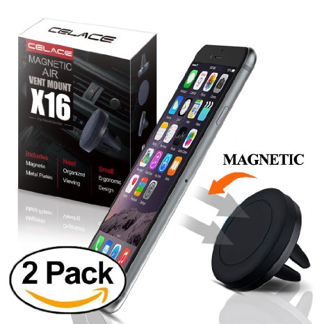 Car Mount, Celace 2-Pack Universal Magnetic Car Holder for Mobile Phones and Mini Tablets (2-Pack)