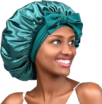 YANIBEST Satin Bonnet Silk Bonnet for Sleeping Hair Bonnet with Tie Band Head Wrap Bonnets for Black Women Curly Natural Hair Blue Zircon