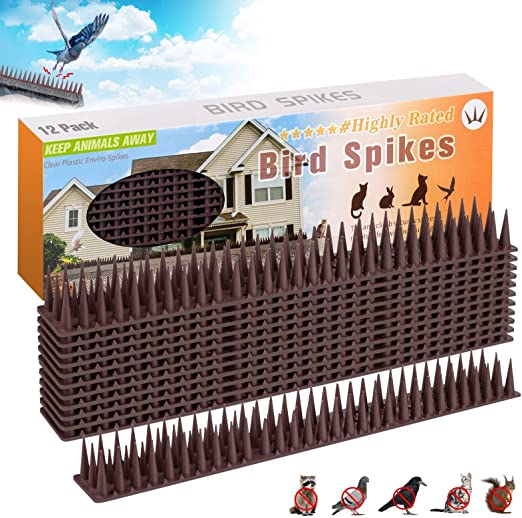 Bird Spikes,Squirrel Spikes,Spike Strips for Bird Cat Squirrel Raccoon Animals Repellent to Keep Off Pigeon Crow,Fence Spikes to Defend Birds and Small Animals Security for Railing and Roof（12 Pack）