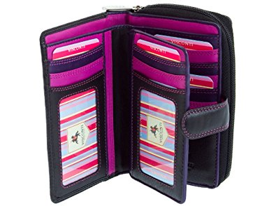 Visconti Multi Compartment Soft Leather Purse Wallet For Ladies - Berry / Purple