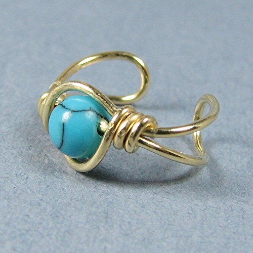Created Turquoise 14k Gold Filled ear cuff 4mm bead