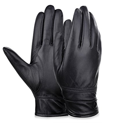 Vbiger Leahter Gloves Mens Outdoor Winter Gloves Warm Cycling Gloves In Black