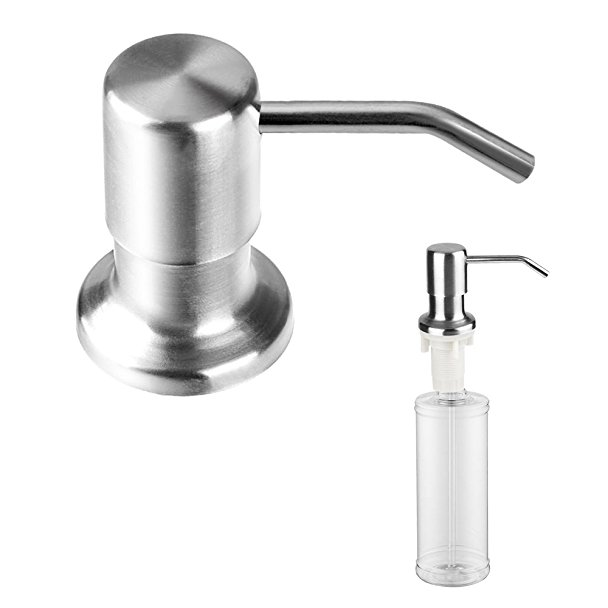 AOFU Stainless Steel Built in Pump Sink Soap Dispenser, Large Capacity Bottle, Threaded Tube for Thick Deck Installation Use for Kitchens, Bathrooms, Toilets etc